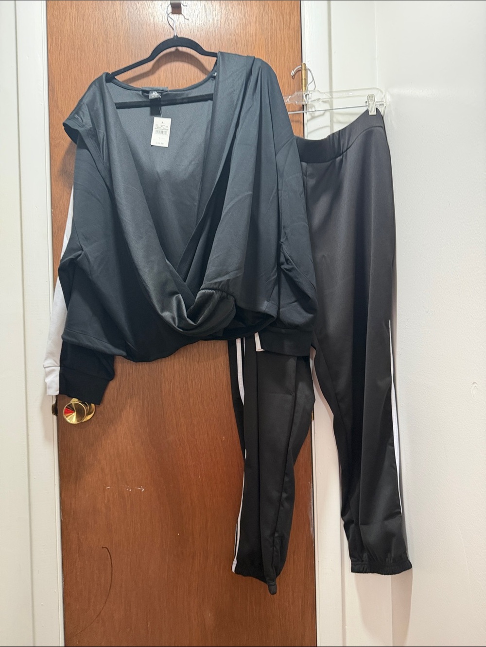 Ashley Stewart Black Track Jacket and Joggers with White Side Stripe